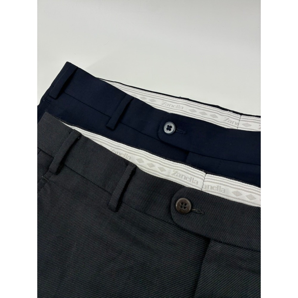 Zanella Todd Mens Navy Blue 100% Virgin Wool Flat Front Dress Pants Italy 33X29